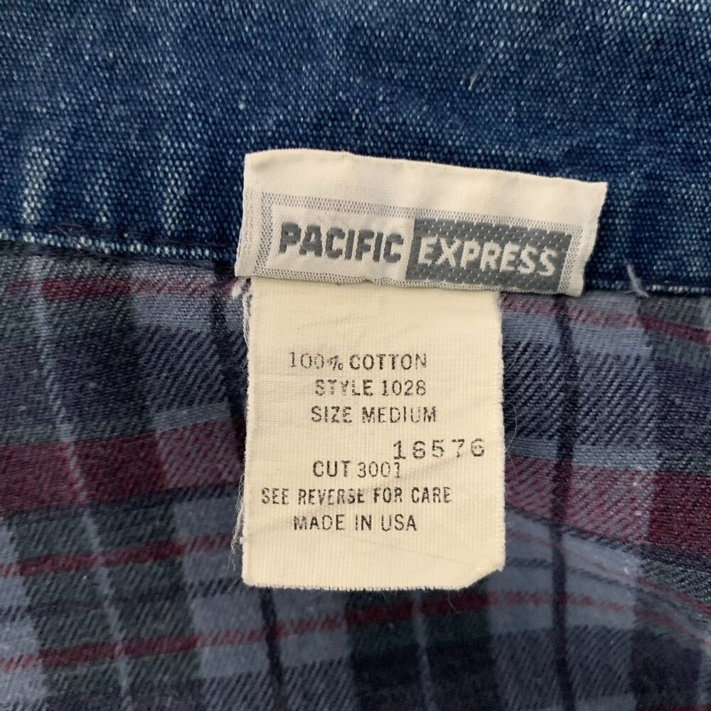 Vintage 90s Pacific Express Denim Jacket M Blue Snap Front Pockets Long Sleeve - Picture 6 of 6
